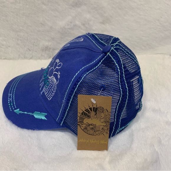 Catchfly Womens Hat Baseball Cap "YIPPIE KI-YAY" Arrows Mesh Cactus Blue - Picture 4 of 10
